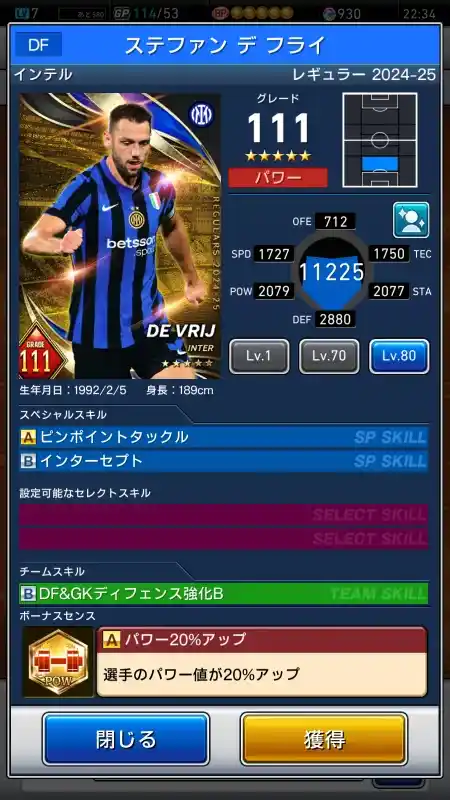  ステファンデ フライ インテル（グレード：111）のスキルデータ
