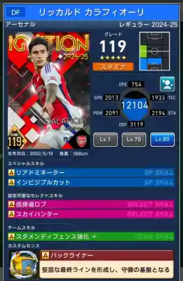  アーセナル リッカルドカラフィオーリ（グレード：119）のスキルデータ