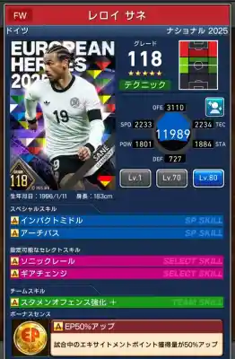  レロイ サネ（グレード：118）のスキルデータ
