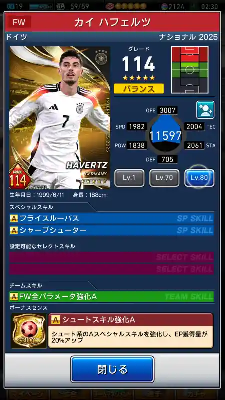  カイハフェルツ（グレード：114）のスキルデータ