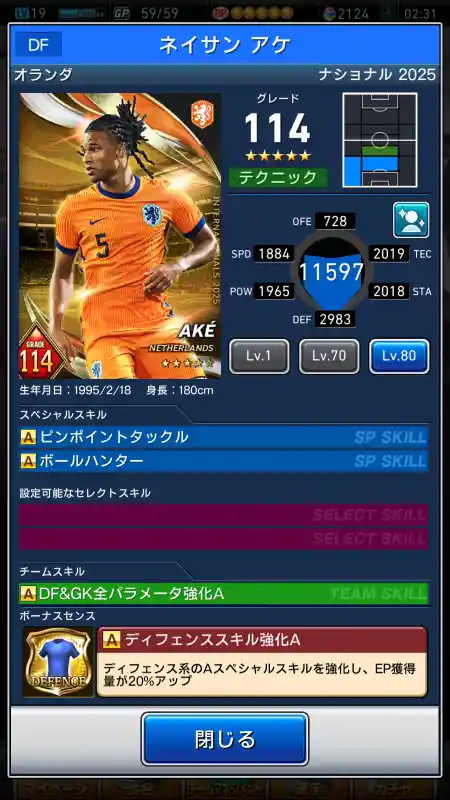  ネイサン アケ（グレード：114）のスキルデータ