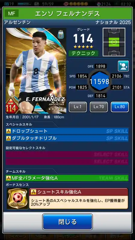  エンソフェルナンデス（グレード：114）のスキルデータ