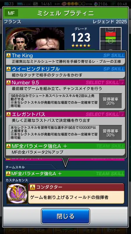 ミシェル プラティニ（グレード：123）のスキルデータ