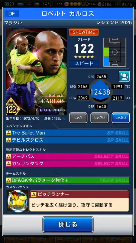  ロベルト カルロス（グレード：122）のスキルデータ