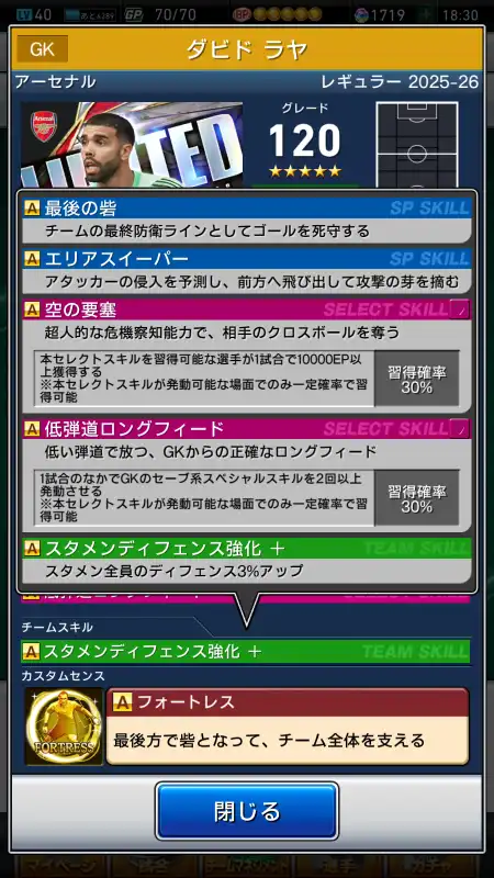 ダビドラヤ アーセナル（グレード：120）のスキルデータ