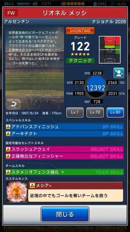 リオネル メッシ（グレード：122）のショータイム画像